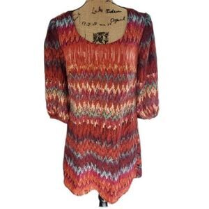 Lily Rose Boutique  Orange Bohemian Zig Zag Pattern Mini Dress XS
